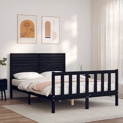 vidaXL gultas rāmis ar galvgali, 140x200 cm, masīvkoks, melns cena un informācija | Gultas | 220.lv