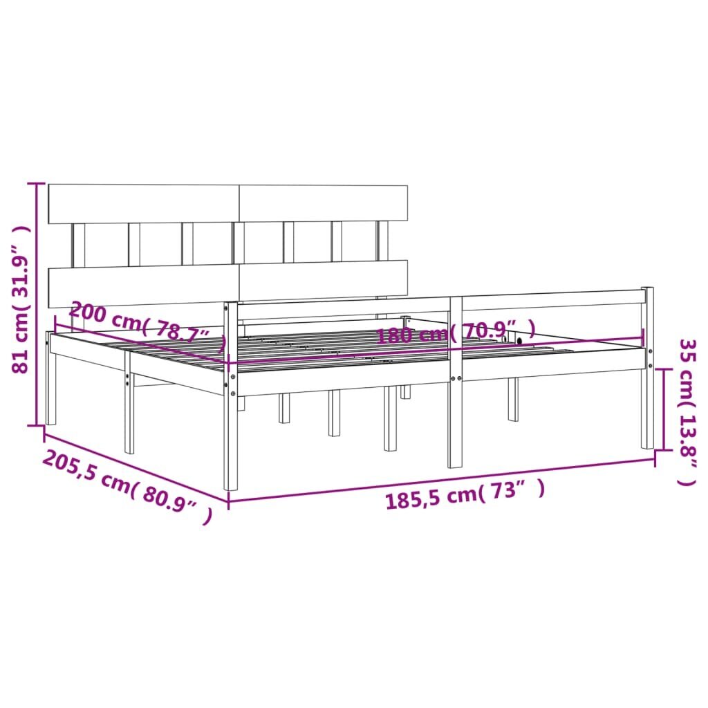 vidaXL gultas rāmis ar galvgali, 6FT, Super King, masīvkoks, balts cena un informācija | Gultas | 220.lv