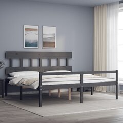 vidaXL gultas rāmis ar galvgali, 200x200 cm, masīvkoks, pelēks cena un informācija | Gultas | 220.lv