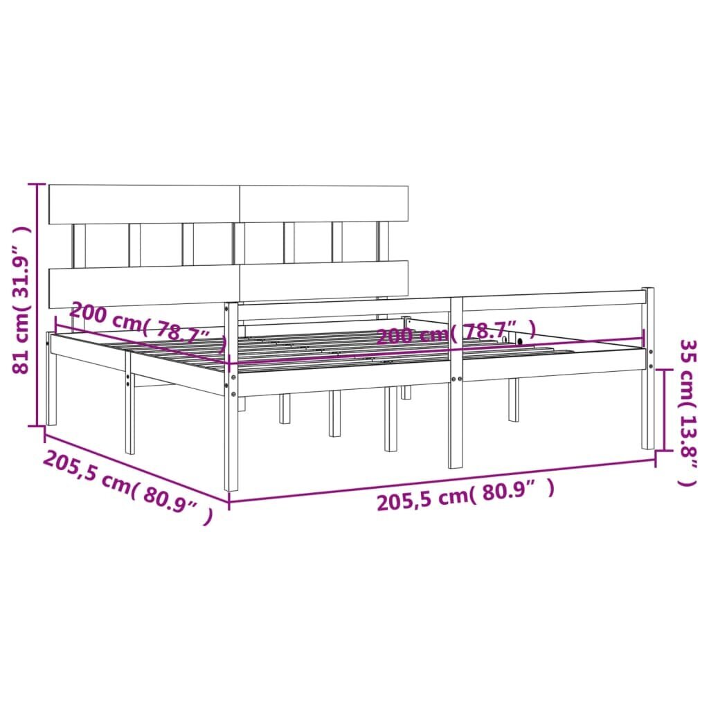 vidaXL gultas rāmis ar galvgali, melns, 200x200 cm, masīvkoks цена и информация | Gultas | 220.lv