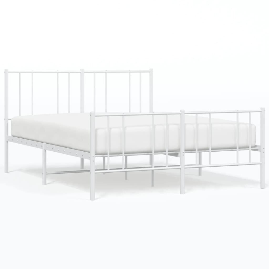 vidaXL gultas rāmis ar galvgali un kājgali, balts metāls, 120x200 cm cena un informācija | Gultas | 220.lv