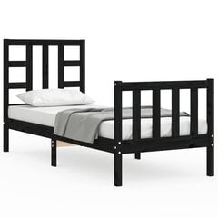 vidaXL gultas rāmis ar galvgali, 2FT6, vienvietīgs, masīvkoks, melns цена и информация | Кровати | 220.lv