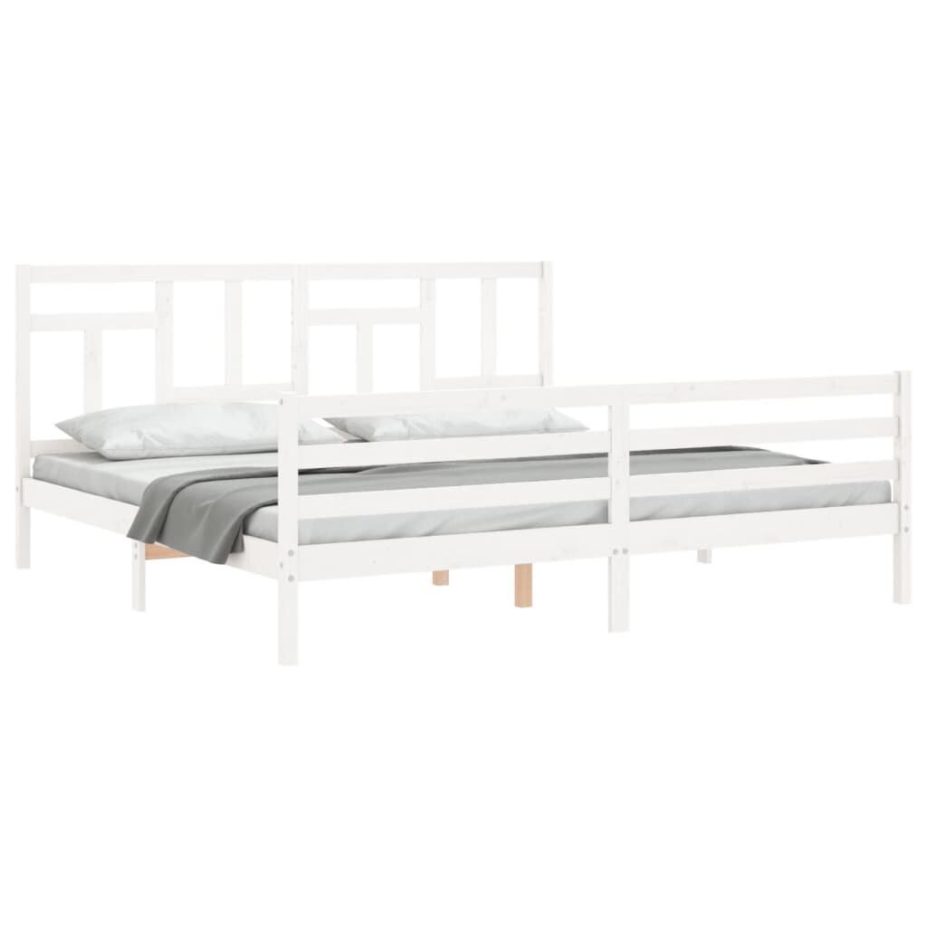 vidaXL gultas rāmis ar galvgali, 200x200 cm, masīvkoks, balts cena un informācija | Gultas | 220.lv