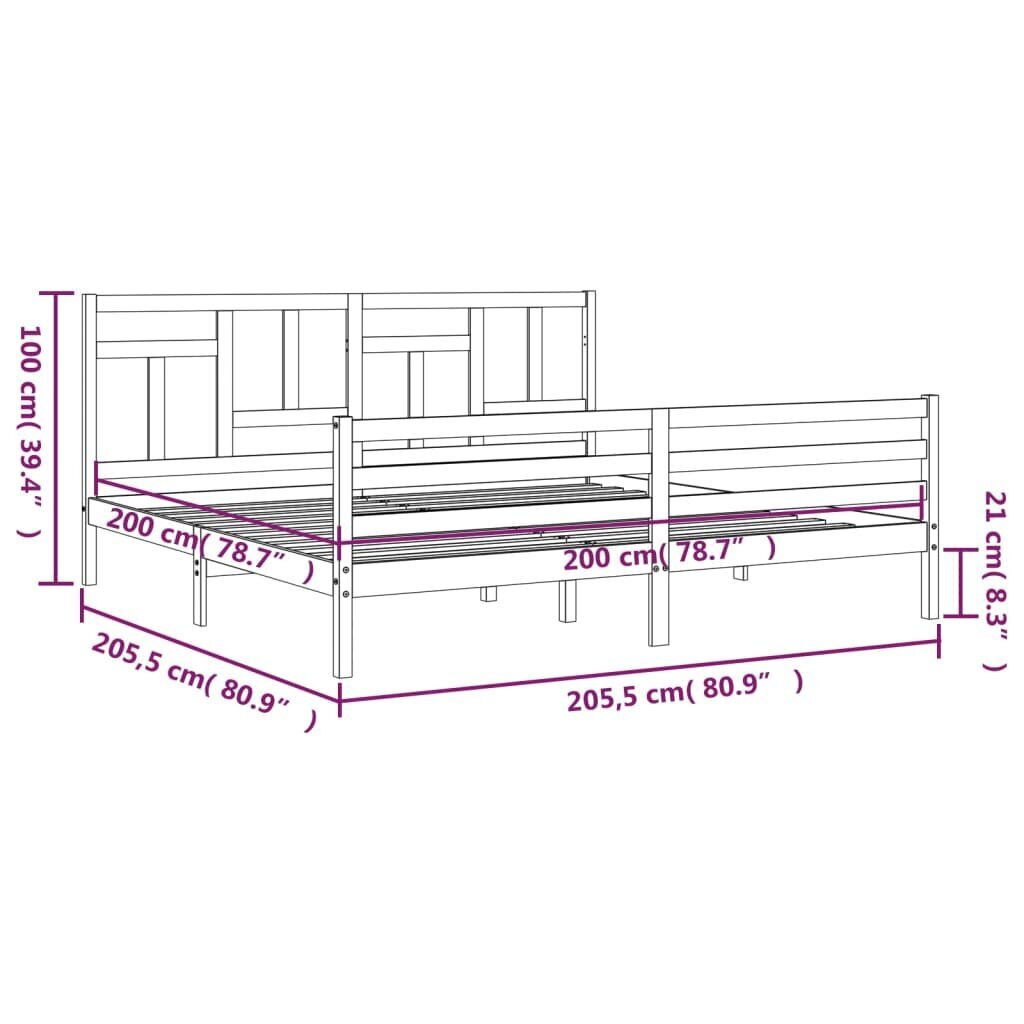 vidaXL gultas rāmis ar galvgali, 200x200 cm, masīvkoks, balts cena un informācija | Gultas | 220.lv