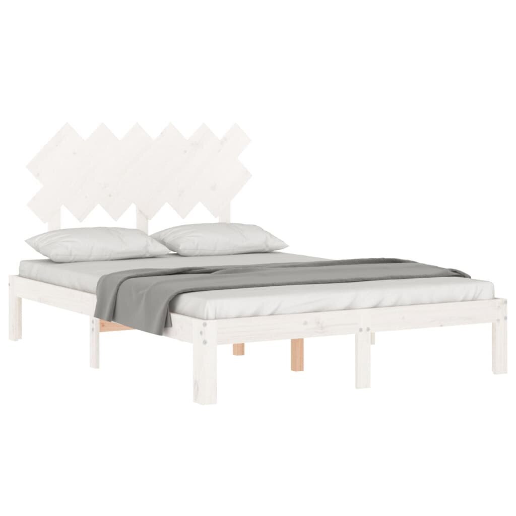 vidaXL gultas rāmis ar galvgali, 4FT, divvietīgs, masīvkoks, balts cena un informācija | Gultas | 220.lv