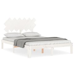 vidaXL gultas rāmis ar galvgali, 4FT, divvietīgs, masīvkoks, balts цена и информация | Кровати | 220.lv