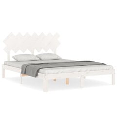vidaXL gultas rāmis ar galvgali, 140x190 cm, masīvkoks, balts cena un informācija | Gultas | 220.lv