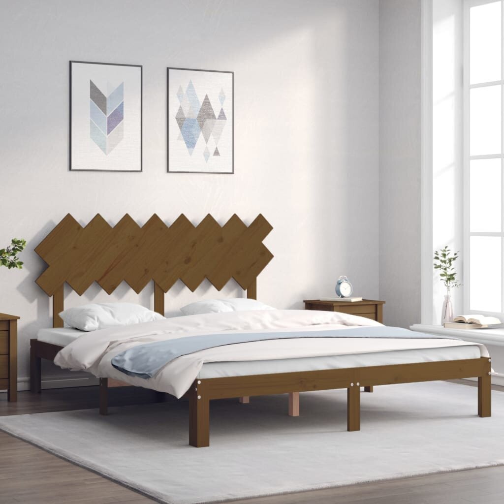 vidaXL gultas rāmis ar galvgali, medus brūns, 160x200 cm, masīvkoks cena un informācija | Gultas | 220.lv