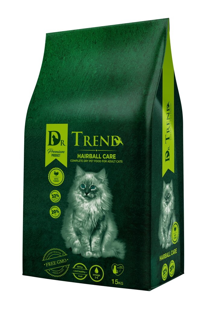 Dr. TREND. Sausā kaķu barība “Hairball Care” 15 kg cena un informācija | Sausā barība kaķiem | 220.lv