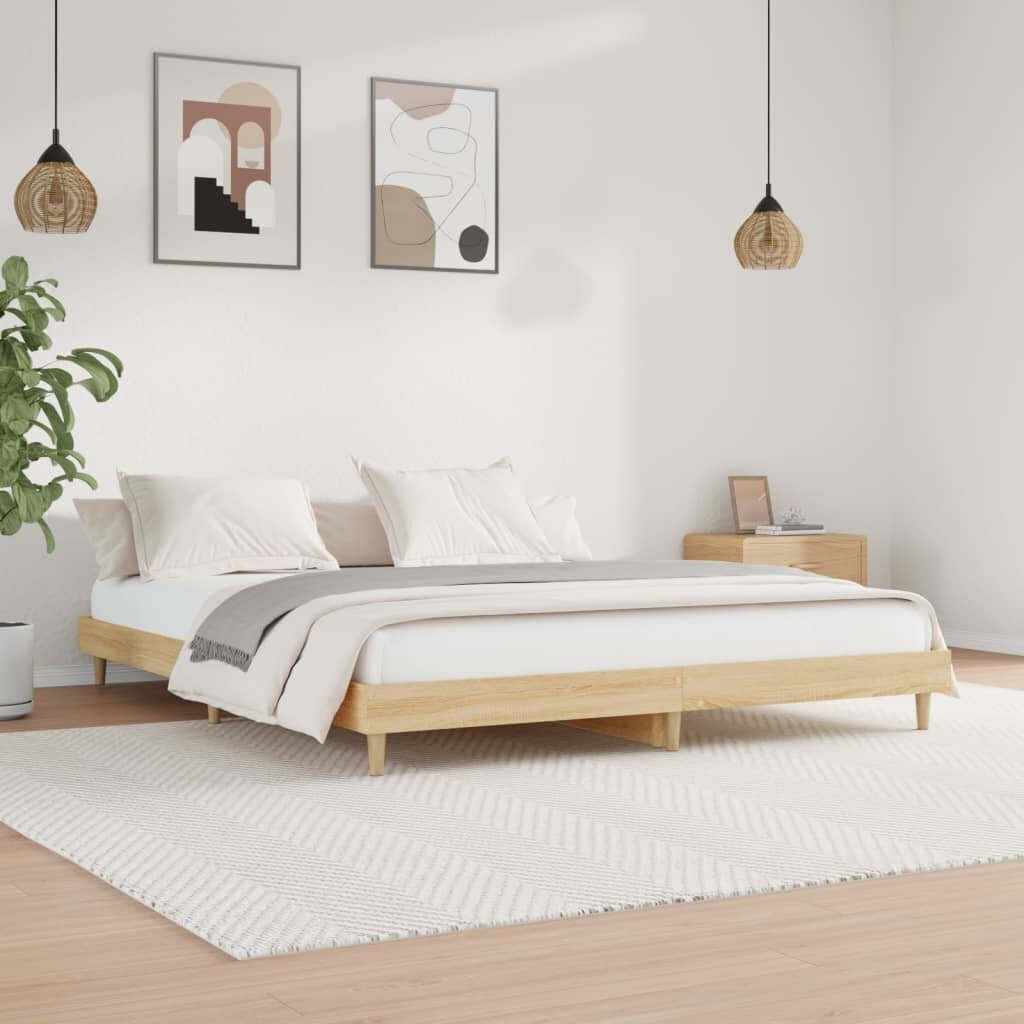 vidaXL gultas rāmis, ozolkoka krāsā, 150x200 cm, inženierijas koks cena un informācija | Gultas | 220.lv