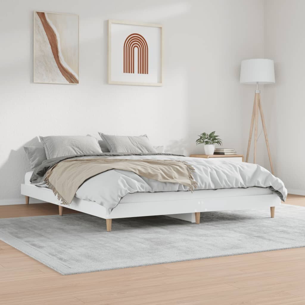 vidaXL gultas rāmis, balts, 200x200 cm, inženierijas koks cena un informācija | Gultas | 220.lv