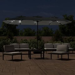 vidaXL saulessargs ar 2 jumtiņiem un LED, 449x245 cm, antracītpelēks цена и информация | Зонты, маркизы, стойки | 220.lv
