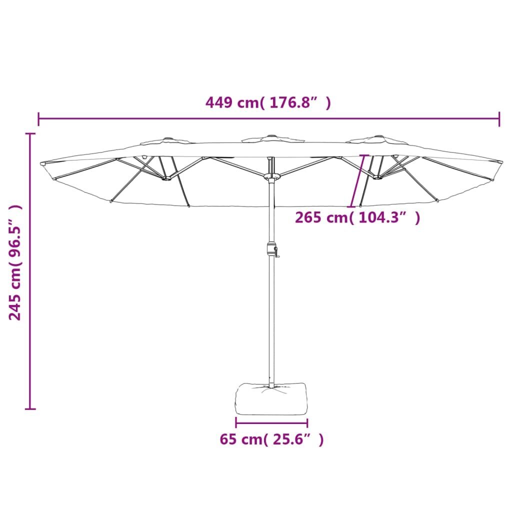 vidaXL saulessargs ar 2 jumtiņiem un LED, 449x245 cm, antracītpelēks цена и информация | Saulessargi, markīzes un statīvi | 220.lv