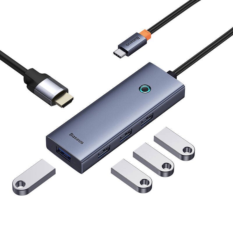 Hub 5w1 Baseus UltraJoy 5-Port (1xHDMI4K@30Hz + 4xUSB 3.0) adapteris cena un informācija | Adapteri un USB centrmezgli | 220.lv