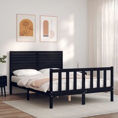 vidaXL gultas rāmis ar galvgali, 140x190 cm, masīvkoks, melns cena un informācija | Gultas | 220.lv