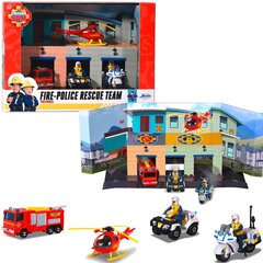Glābšanas 4 transportlīdzekļu komplekts Fireman Sam un garāžas bāze цена и информация | Игрушки для мальчиков | 220.lv