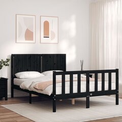 vidaXL gultas rāmis ar galvgali, 140x200 cm, masīvkoks, melns cena un informācija | Gultas | 220.lv