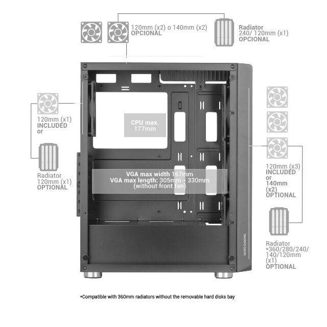 MARS GAMING MC-3000 Datora korpuss ATX / 4x FAN / Melns cena un informācija | Datoru korpusi | 220.lv