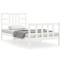 vidaXL gultas rāmis ar galvgali, 100x200 cm, masīvkoks, balts cena un informācija | Gultas | 220.lv