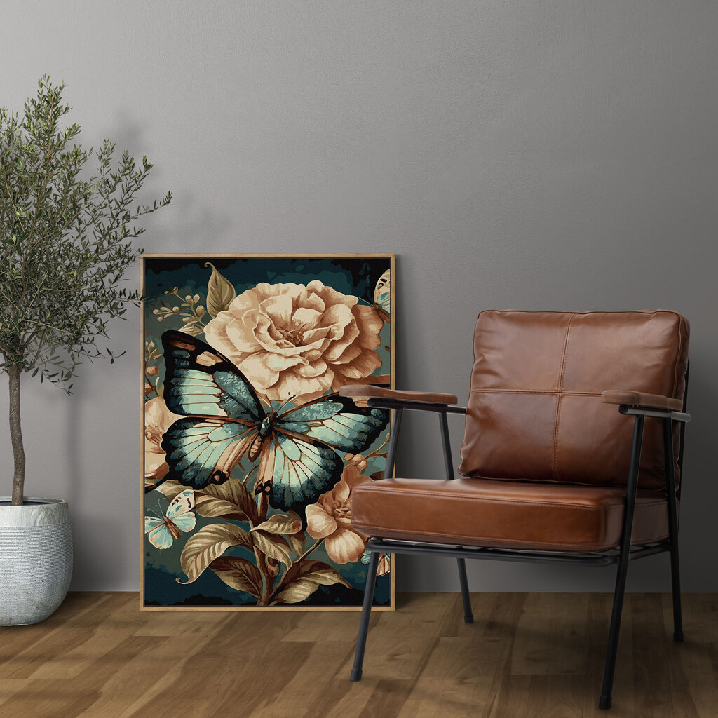 Glezna pēc cipariem ierāmēta "Tauriņš uz zieda" Oh Art! 40x50 cm cena un informācija | Gleznas pēc numuriem | 220.lv