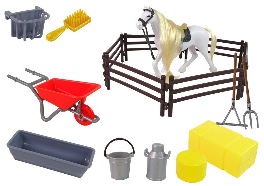 Zirga figūra ar piederumiem, LeanToys, balta цена и информация | Rotaļlietas meitenēm | 220.lv