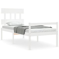 vidaXL gultas rāmis ar galvgali, 3FT, vienvietīgs, masīvkoks, balts cena un informācija | Gultas | 220.lv