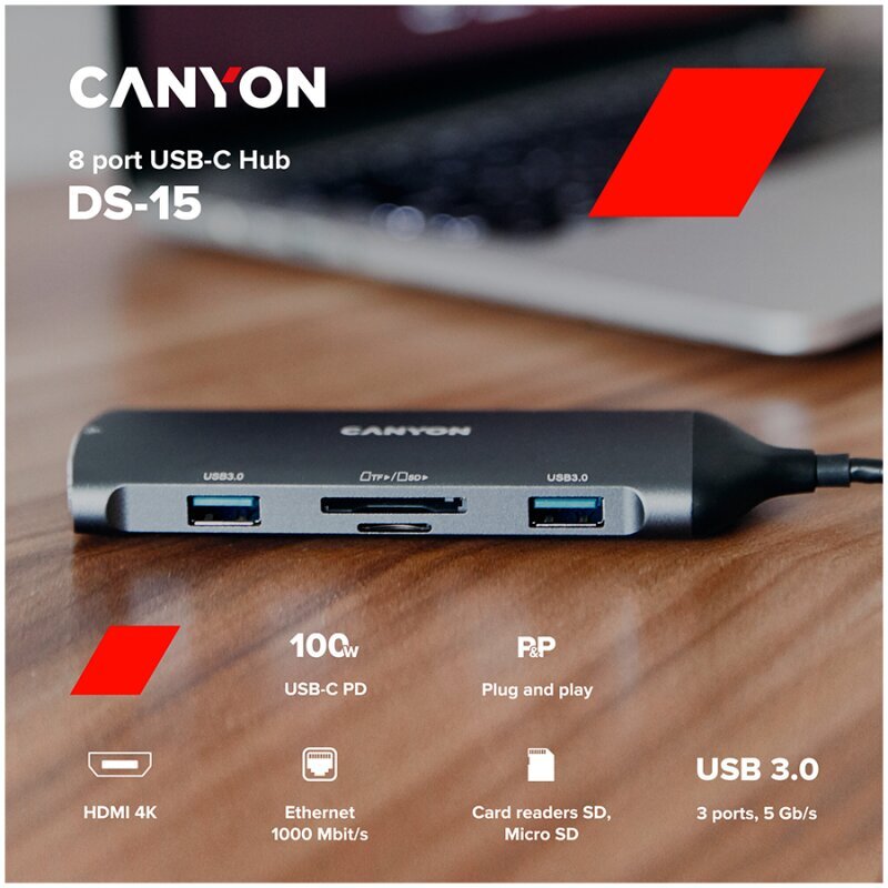 Canyon DS-15 цена и информация | Adapteri un USB centrmezgli | 220.lv