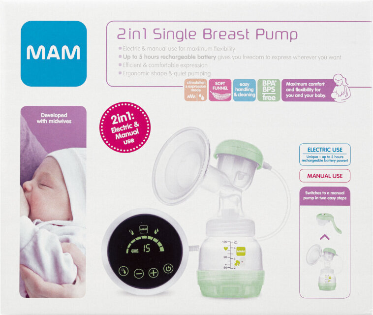 Elektriskais krūts sūknis MAM 2-in-1 Single Electric and Manual Breast Pump цена и информация | Krūts piena pumpji | 220.lv