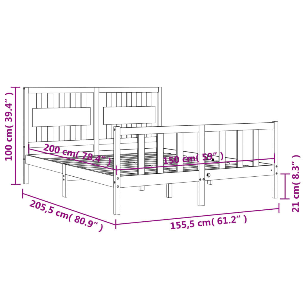 vidaXL gultas rāmis ar galvgali, King size izmērs, masīvkoks, melns cena un informācija | Gultas | 220.lv