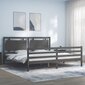vidaXL gultas rāmis ar galvgali, 200x200 cm, masīvkoks, pelēks cena un informācija | Gultas | 220.lv