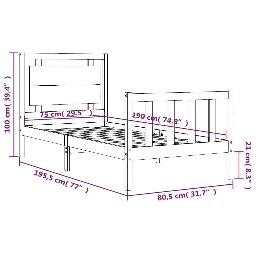 vidaXL gultas rāmis ar galvgali, 2FT6, vienvietīgs, masīvkoks, melns цена и информация | Gultas | 220.lv