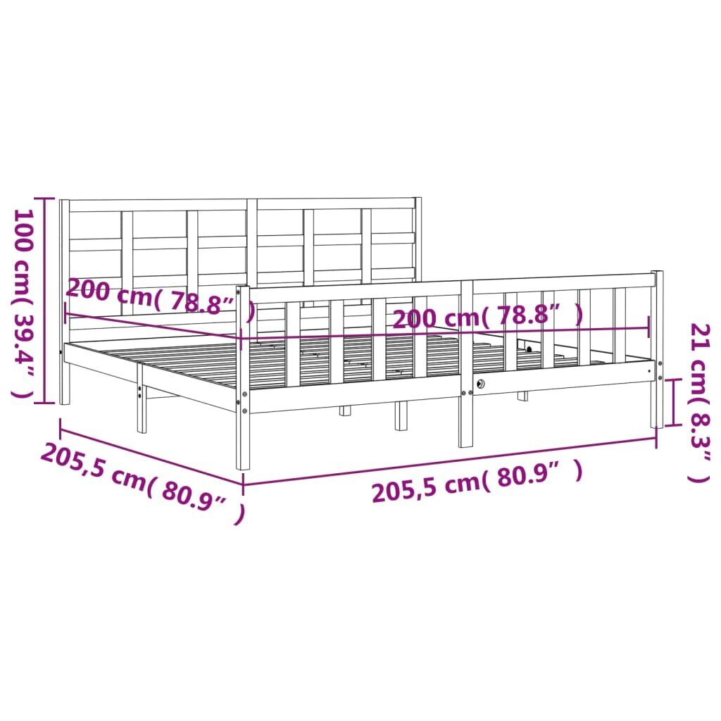 vidaXL gultas rāmis ar galvgali, 200x200 cm, masīvkoks, balts cena un informācija | Gultas | 220.lv