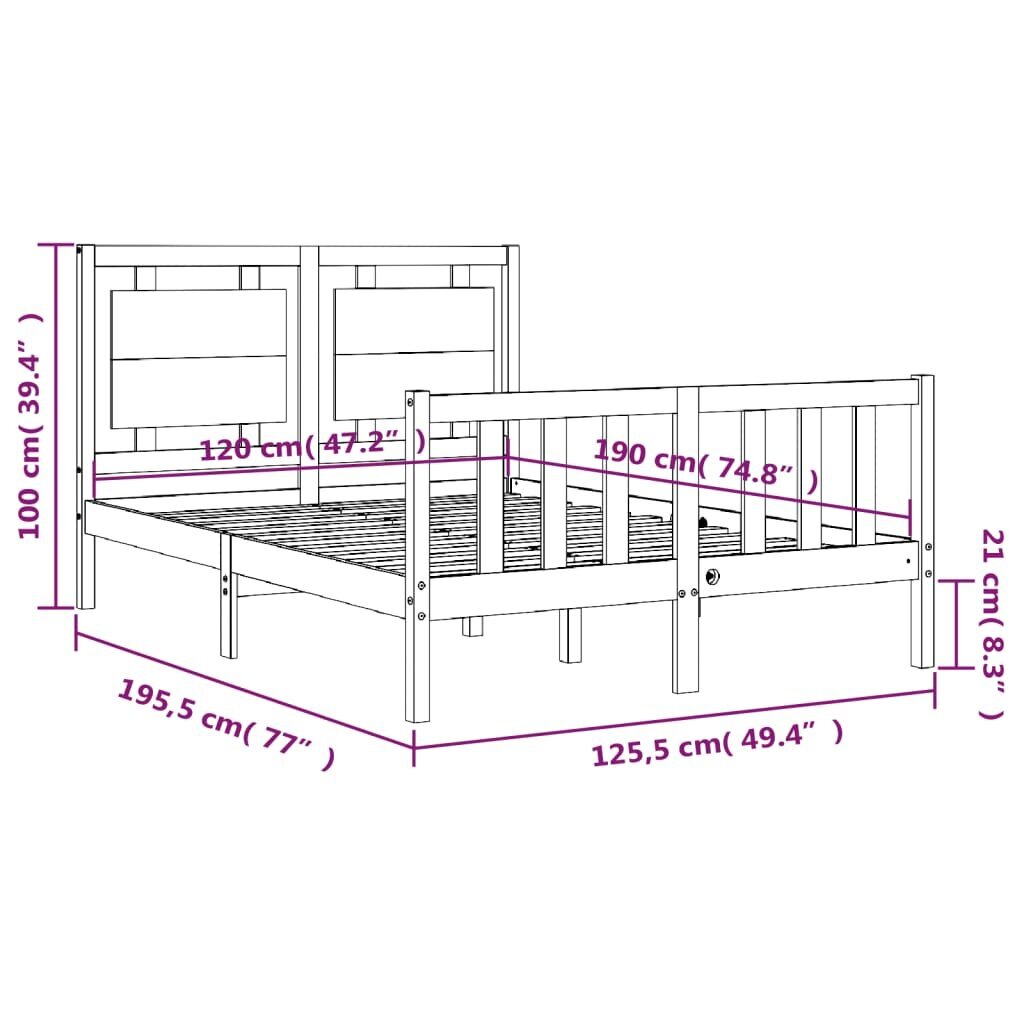 vidaXL gultas rāmis ar galvgali, 4FT, divvietīgs, masīvkoks cena un informācija | Gultas | 220.lv