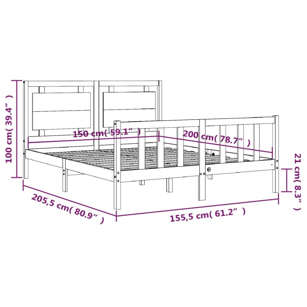 vidaXL gultas rāmis ar galvgali, 5FT, King size izmērs, masīvkoks cena un informācija | Gultas | 220.lv