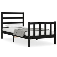 vidaXL gultas rāmis ar galvgali, melns, 90x190 cm, masīvkoks cena un informācija | Gultas | 220.lv