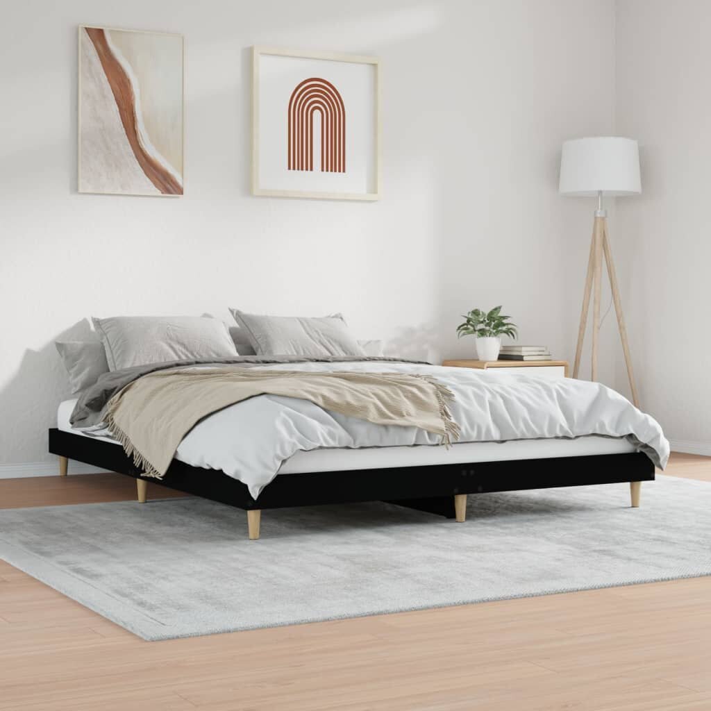 vidaXL gultas rāmis, melns, 150x200 cm, inženierijas koks цена и информация | Gultas | 220.lv