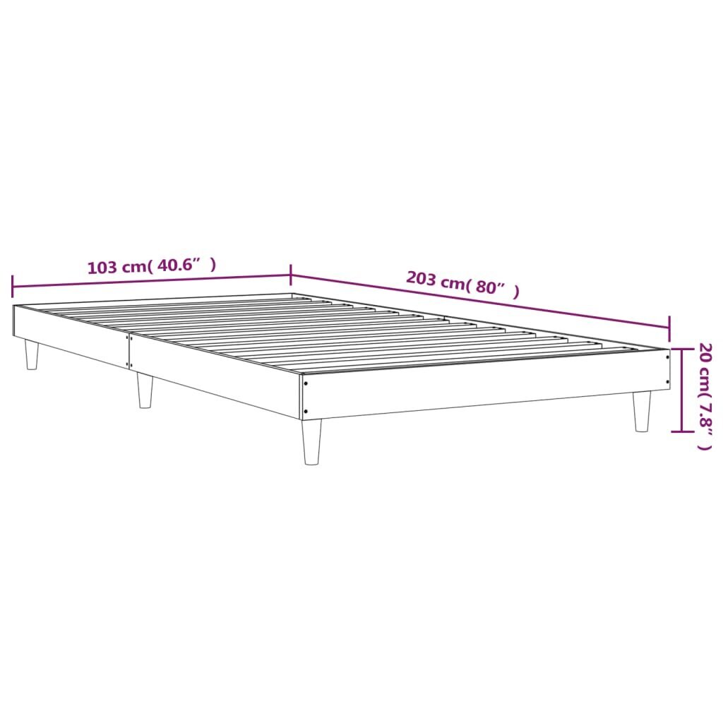 vidaXL gultas rāmis, ozolkoka krāsā, 100x200 cm, inženierijas koks cena un informācija | Gultas | 220.lv