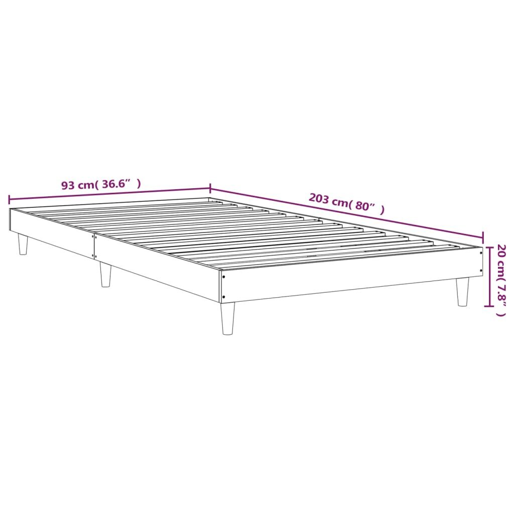 vidaXL gultas rāmis, ozolkoka krāsā, 90x200 cm, inženierijas koks cena un informācija | Gultas | 220.lv