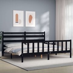 vidaXL gultas rāmis ar galvgali, melns, 180x200 cm, masīvkoks cena un informācija | Gultas | 220.lv