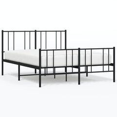 vidaXL gultas rāmis ar galvgali un kājgali, melns metāls, 150x200 cm cena un informācija | Gultas | 220.lv