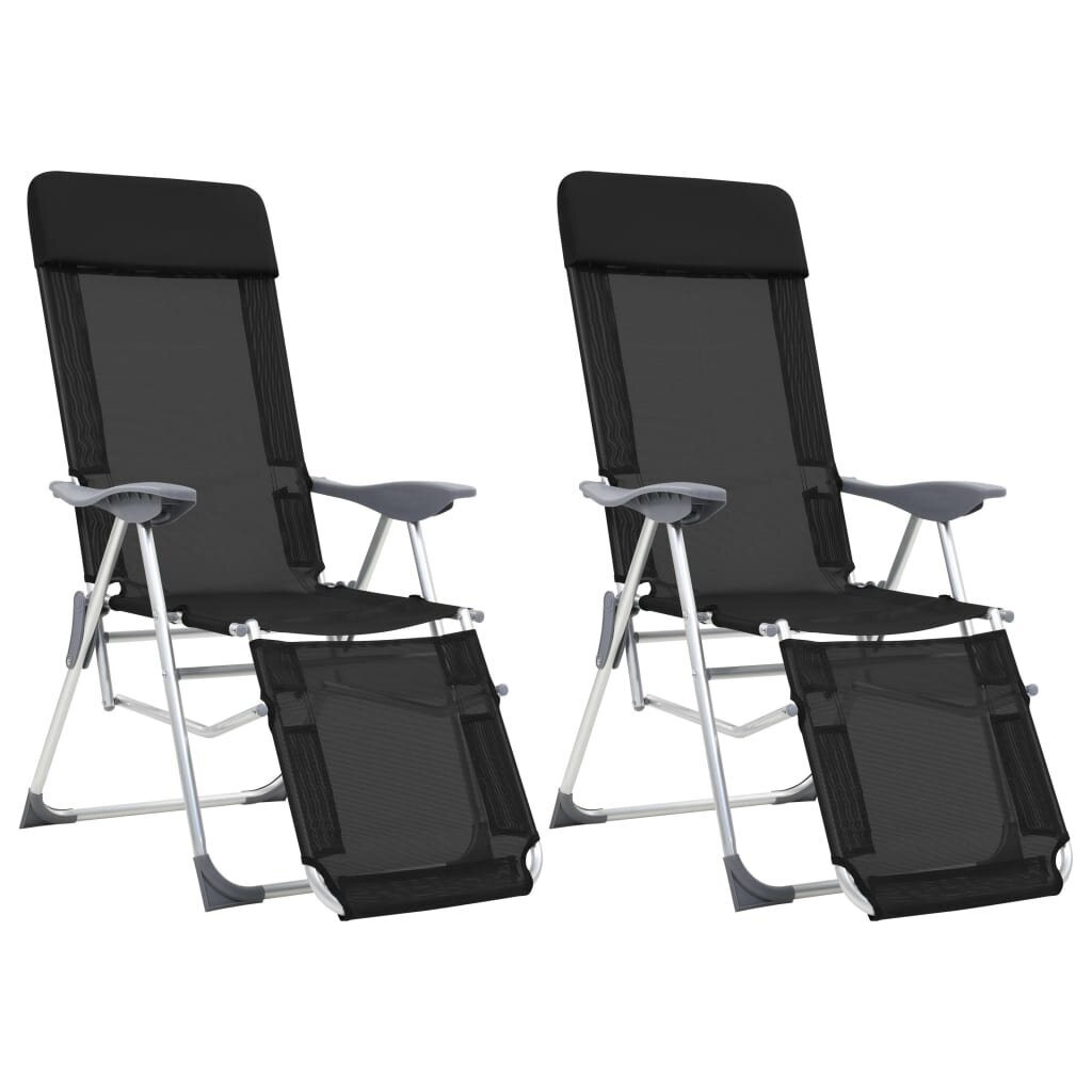 vidaXL saliekami kempinga krēsli, kāju balsti, 2 gb., melns tekstilēns cena un informācija | Dārza krēsli | 220.lv