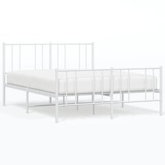 vidaXL gultas rāmis ar galvgali un kājgali, balts metāls, 150x200 cm cena un informācija | Gultas | 220.lv