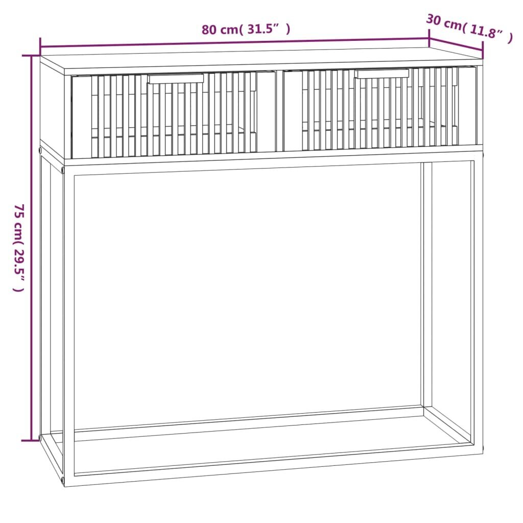 vidaXL konsoles galdiņš, 80x30x75 cm, inženierijas koks, dzelzs, balts cena un informācija | Žurnālgaldiņi | 220.lv