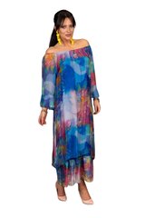 Zīda kleita sievietēm ar ziedu rakstu Silk Blend, zila cena un informācija | Kleitas | 220.lv