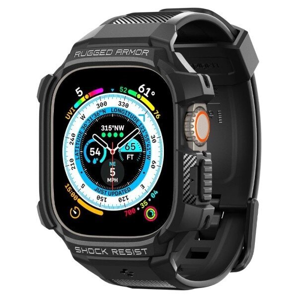 Spigen Rugged Armor Pro Apple Watch Ultra 49mm ACS05460, melns cena un informācija | Viedpulksteņu un viedo aproču aksesuāri | 220.lv