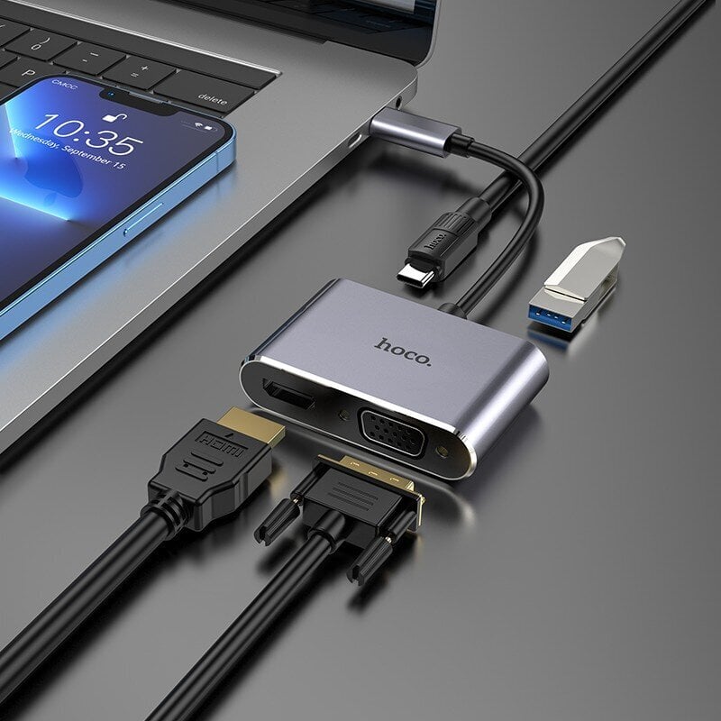 Parveidotājs Hoco HB30 Type-C to HDMI+VGA+USB-A3.0+Type-C peleks цена и информация | Adapteri un USB centrmezgli | 220.lv