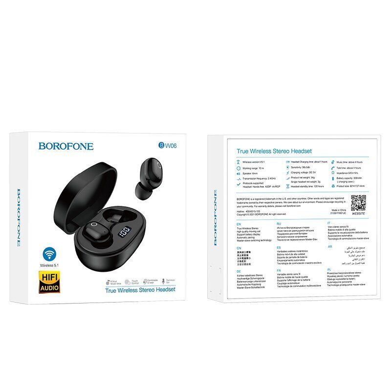 Borofone TWS Bluetooth Earphones BW06 Manner Black cena un informācija | Austiņas | 220.lv