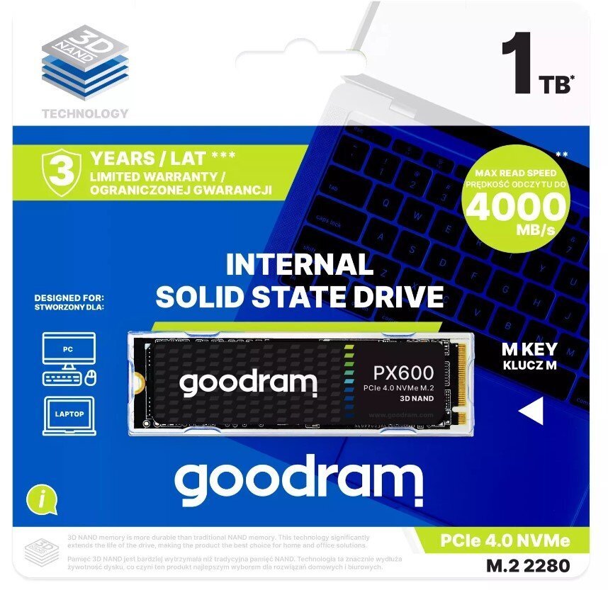 Goodram PX600 M.2 1TB SSD disks цена и информация | Iekšējie cietie diski (HDD, SSD, Hybrid) | 220.lv