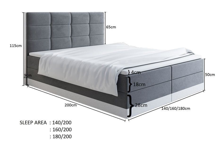 Kontinentālā gulta Ake, 180x200 cm cena un informācija | Gultas | 220.lv