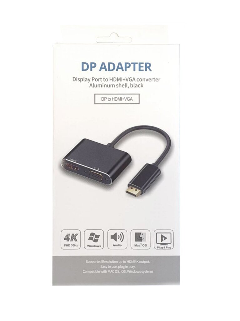 DisplayPort uz HDMI + VGA adapteris v1.4 / 4K@30Hz cena un informācija | Adapteri un USB centrmezgli | 220.lv